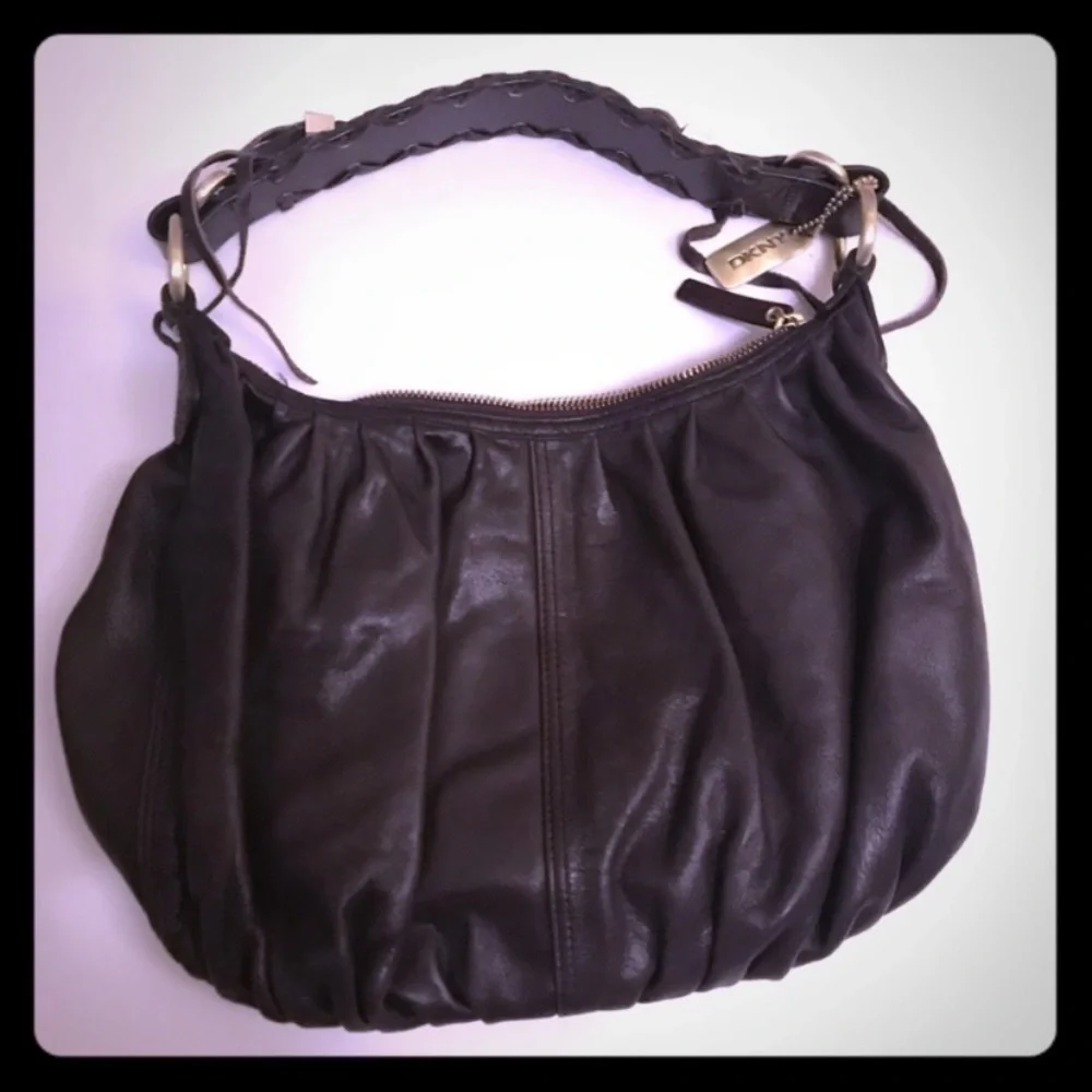 Damaged - DKNY Brown Leather Hobo Bag